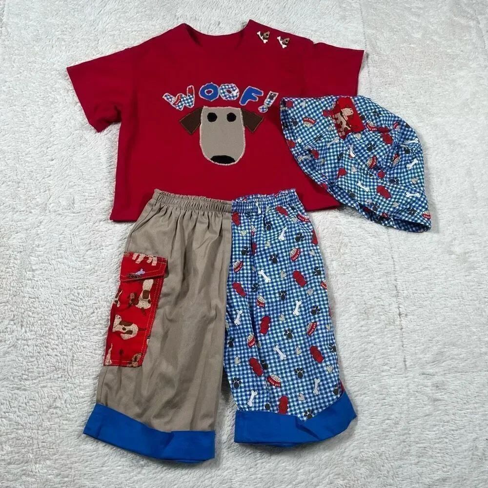 Vintage Y2K 90s Kids Toddler Youth Woof Dog Outfit Set